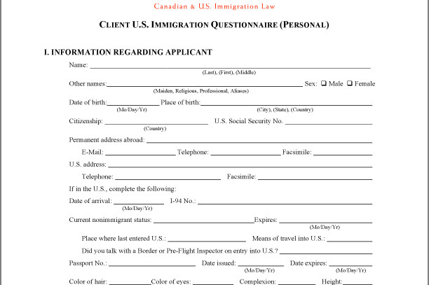 DUI Canada Entry Questionnaire